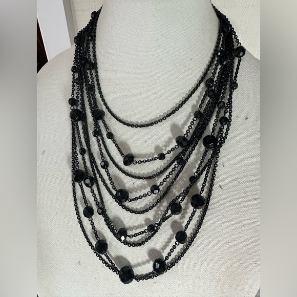Gorgeous black multi chain necklace with faceted beads - Picture 2 of 4